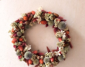 Christmas Advent wreath for a natural and eco friendly boho and sustainable home decoration, gift idea for women in dried thistle flowers