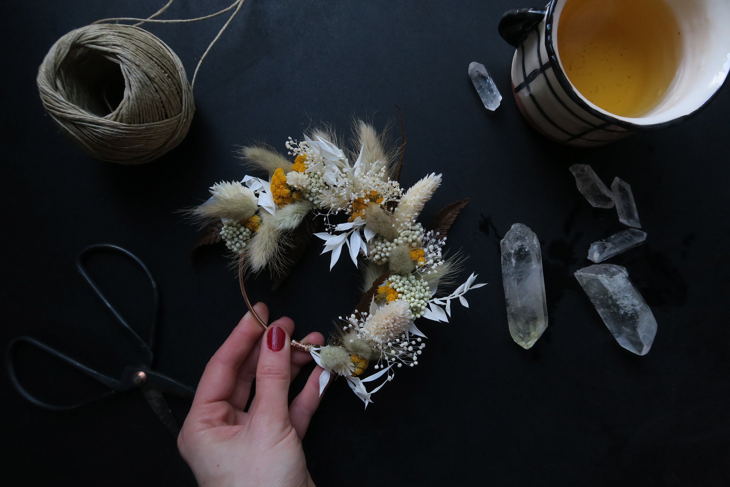 Couronne Murale de Fleurs Séchées Décoration Maison Bohème et Romantique Vintage Idee Cadeau Femme M