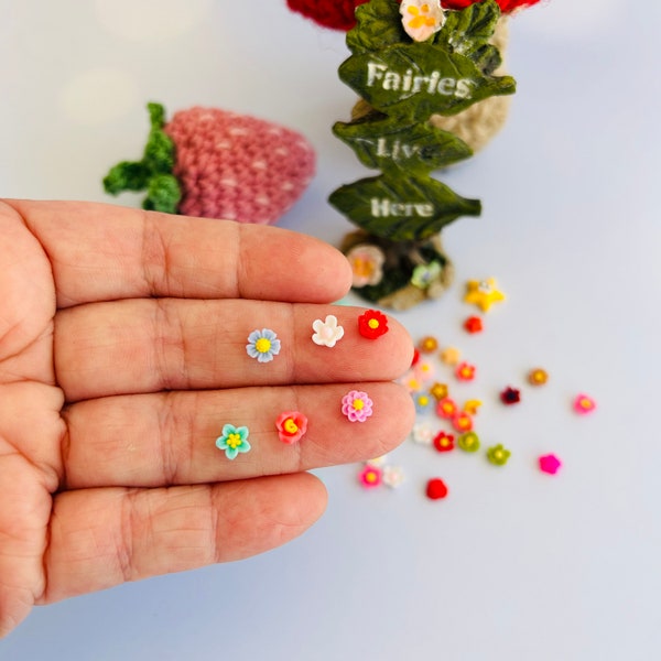 Set of 25 Tiny Flat Back Flowers for Fairy Gardens and DIY Magic!  Random colors and designs.