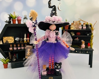 Handmade witch doll. Witch figurine. Amethyst, the crystal witch.