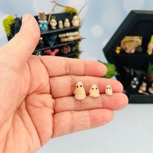 Set of 3 handmade micro tiny ghost. Miniature Halloween ghost figurines.