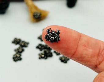 12 pcs micro tiny black spiders.  Mini Kawaii cartoon flat back resin spider.