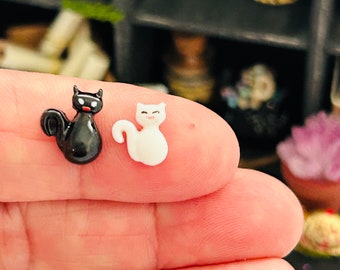 12 pcs tiny cats.  Mini Kawaii cartoon micro cats. Flat back miniature resin cats.