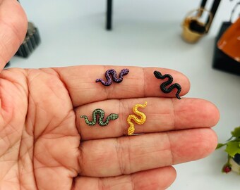 12 pcs micro tiny gold snake.  Mini Kawaii cartoon flat back resin snake.