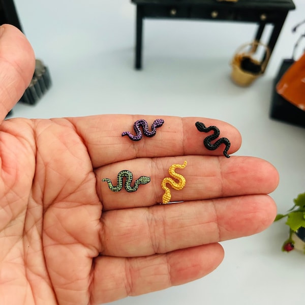 12 pcs micro tiny gold snake.  Mini Kawaii cartoon flat back resin snake.