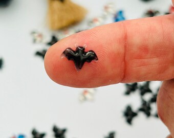 12 pcs micro tiny bats.  Mini Kawaii cartoon flat back resin bats.