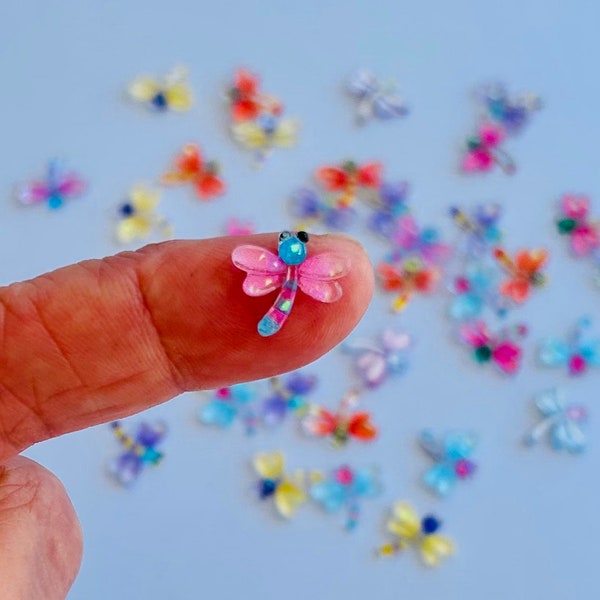 Set of 12 Micro dragonflies . 11x12 mm mini and colorful kawaii cartoon dragonfly.