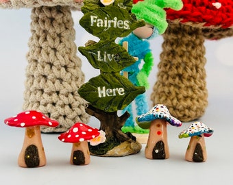 Mushroom Haven Duo: Set of 2 Handmade Tiny Mushroom Cottages.