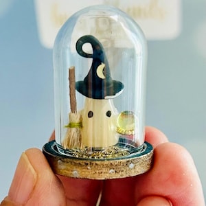 Handmade Tiny Ghost Under Glass Dome Decor