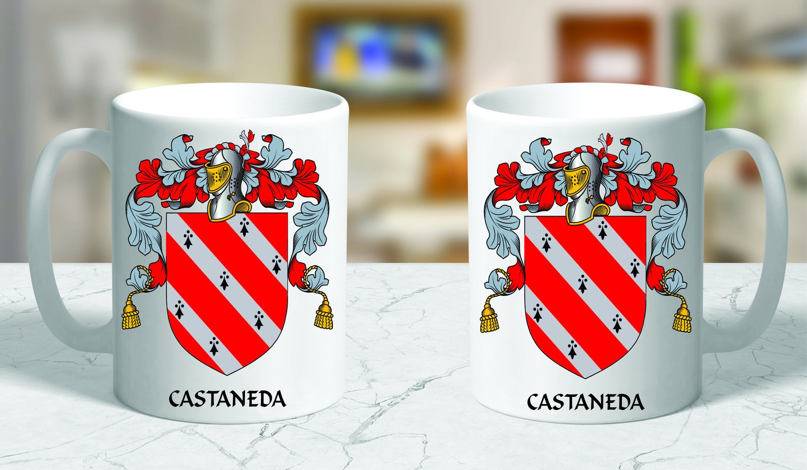 HERALDRY COAT of ARMS Castaneda Family Crest Ceramic Mug Etsy