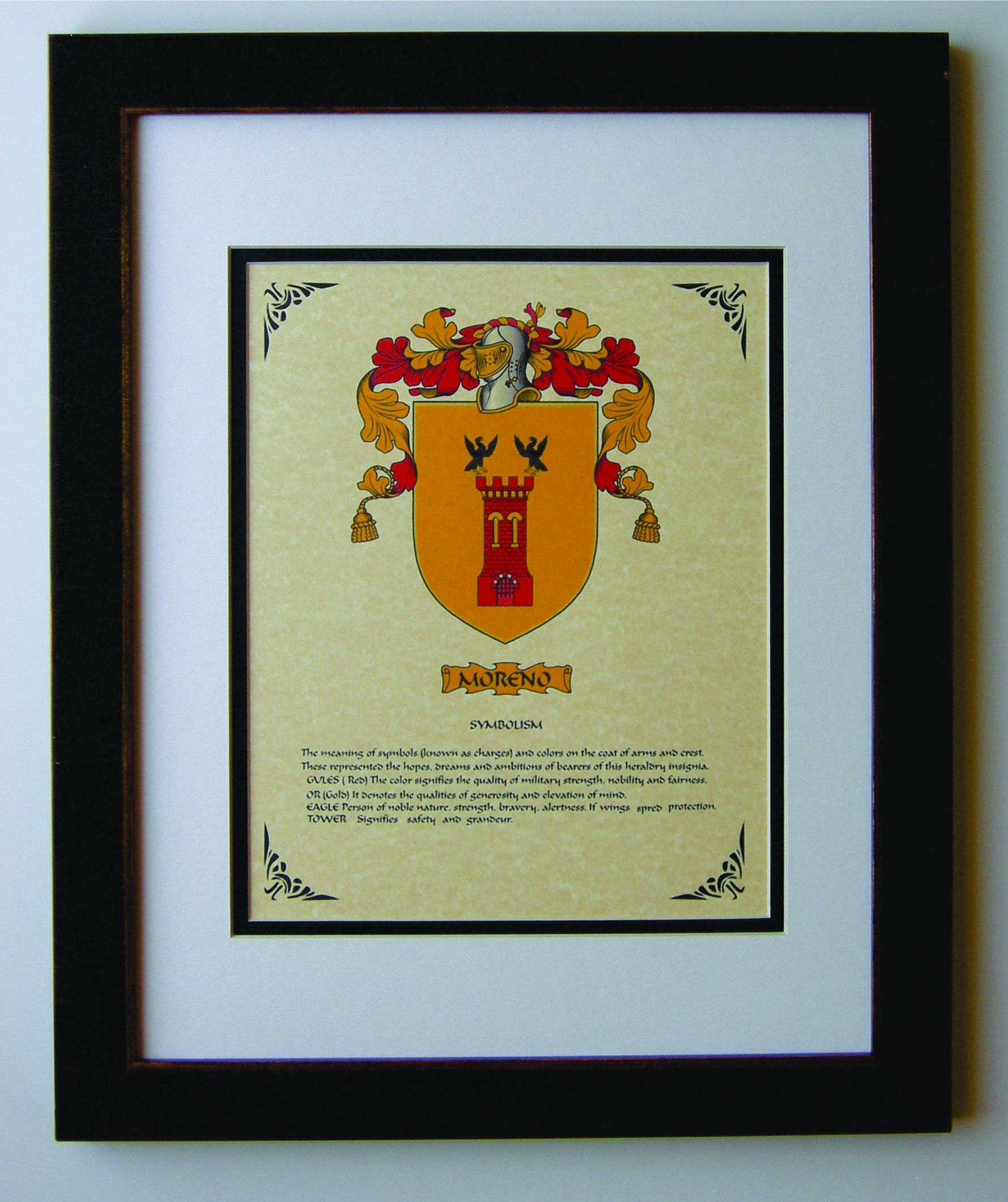 HERALDRY COAT of ARMS Moreno Family Crest Framed | Etsy