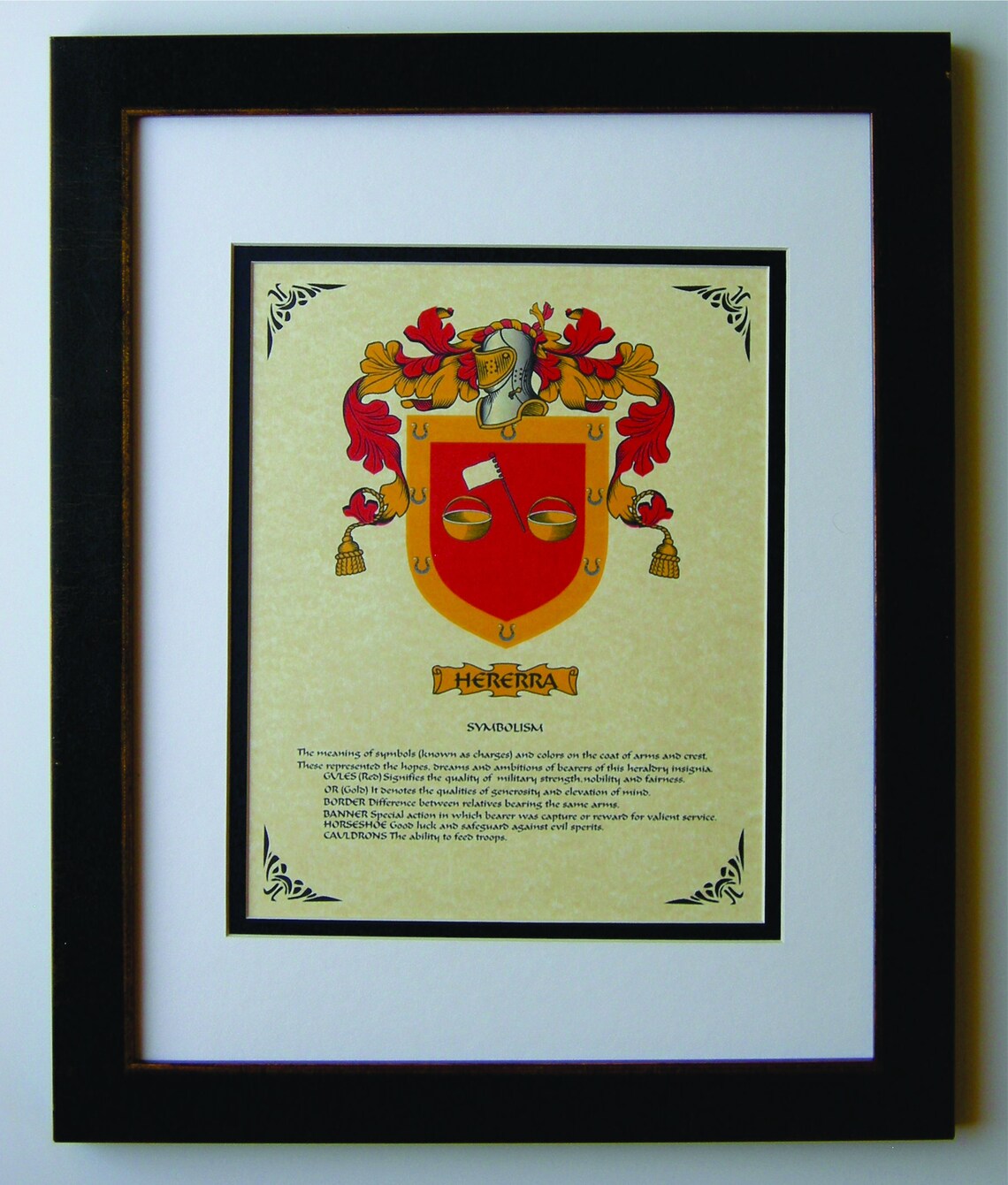 HERALDRY COAT of ARMS Herrera Family Crest Framed Etsy