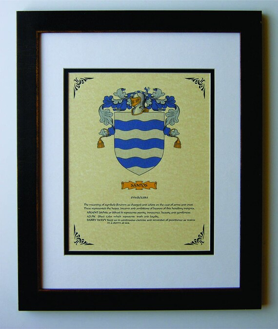 Heraldry Coat Of Arms Santos Family Crest Framed Etsy