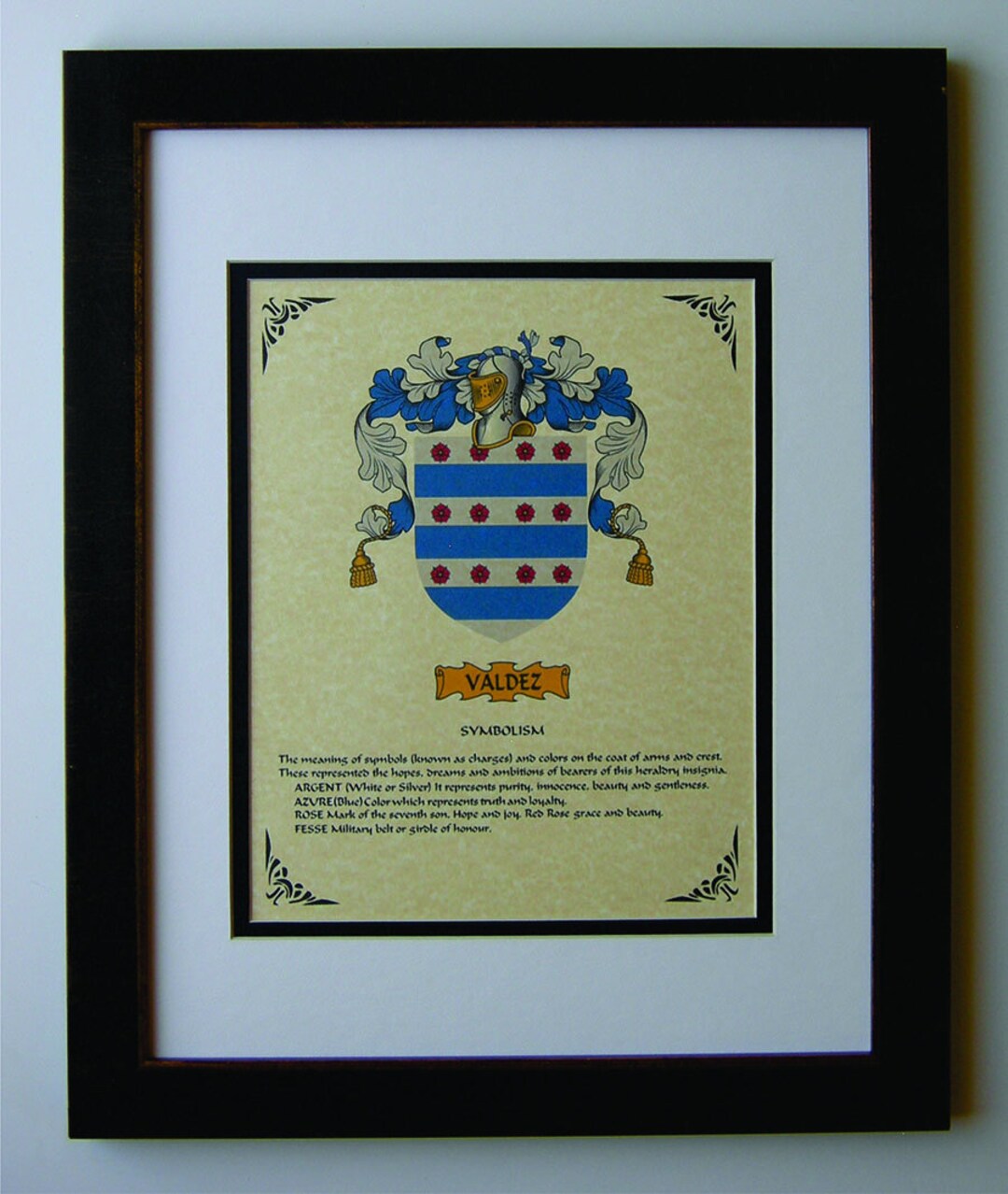 HERALDRY COAT of ARMS Valdez Family Crest Framed Etsy