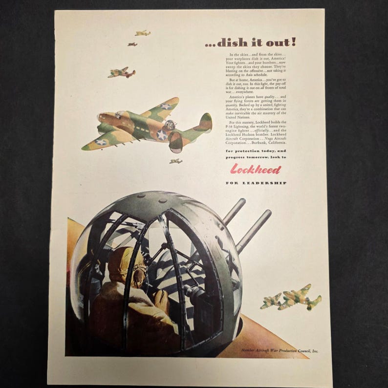 WWII Lockheed P-38 Lightning Magazine Ad Dish It Out Aviation Military ...