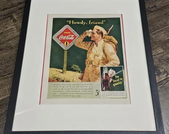 Original 1942 Coca-Cola Werbung aus dem Zweiten Weltkrieg — “Howdy, friend” — Gerahmt mit Mat