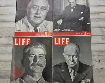 Vintage WWII LIFE Magazine Lot von 4 - Weltführer FDR Churchill Stanley und Ike