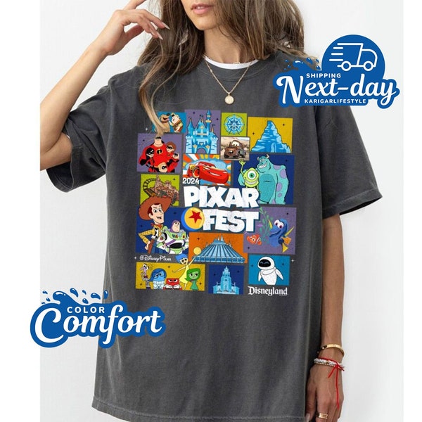 Disney Pixar Fest 2024 T-shirt, Pixar Characters Toy Story shirt, Woody Buzz Carl Monster Inc Lighting Mcqueen, Disneyland Vacation Tees