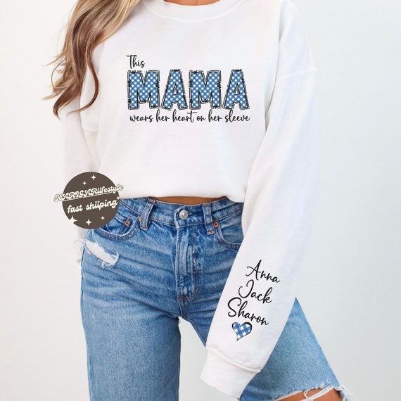 Custom Mama Sweatshirt with Kid Name on Sleeve, P… - image 1