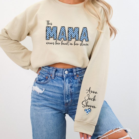 Custom Mama Sweatshirt with Kid Name on Sleeve, P… - image 2