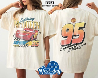 Two-sided Vintage Lightning Mcqueen Shirt, Radiator Springs Tee, Rusteze cars Shirt, Cars Characters Tee, WDW Family Vacation Shirts