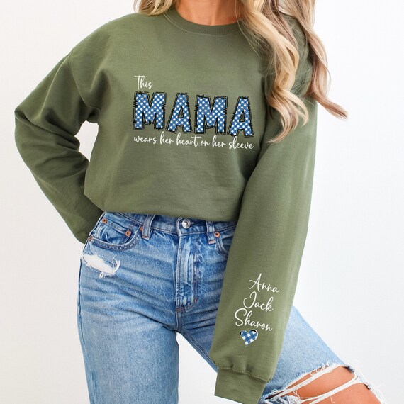 Custom Mama Sweatshirt with Kid Name on Sleeve, P… - image 3