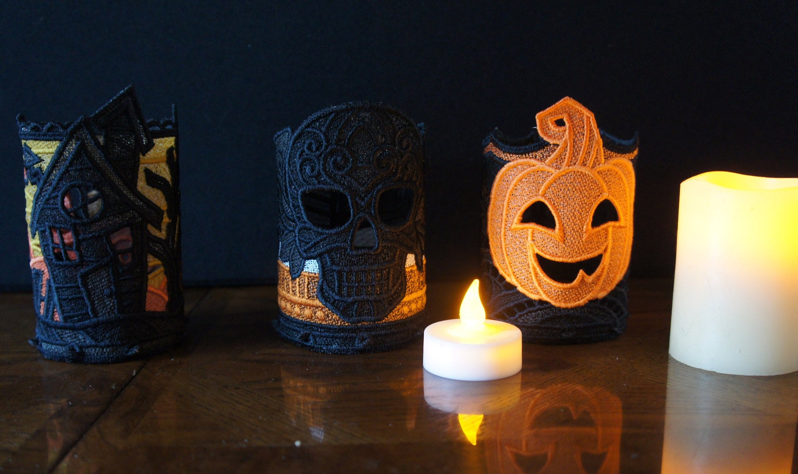 Halloween Tea Light Cover. Embroidered Free Standing Lace. - Etsy