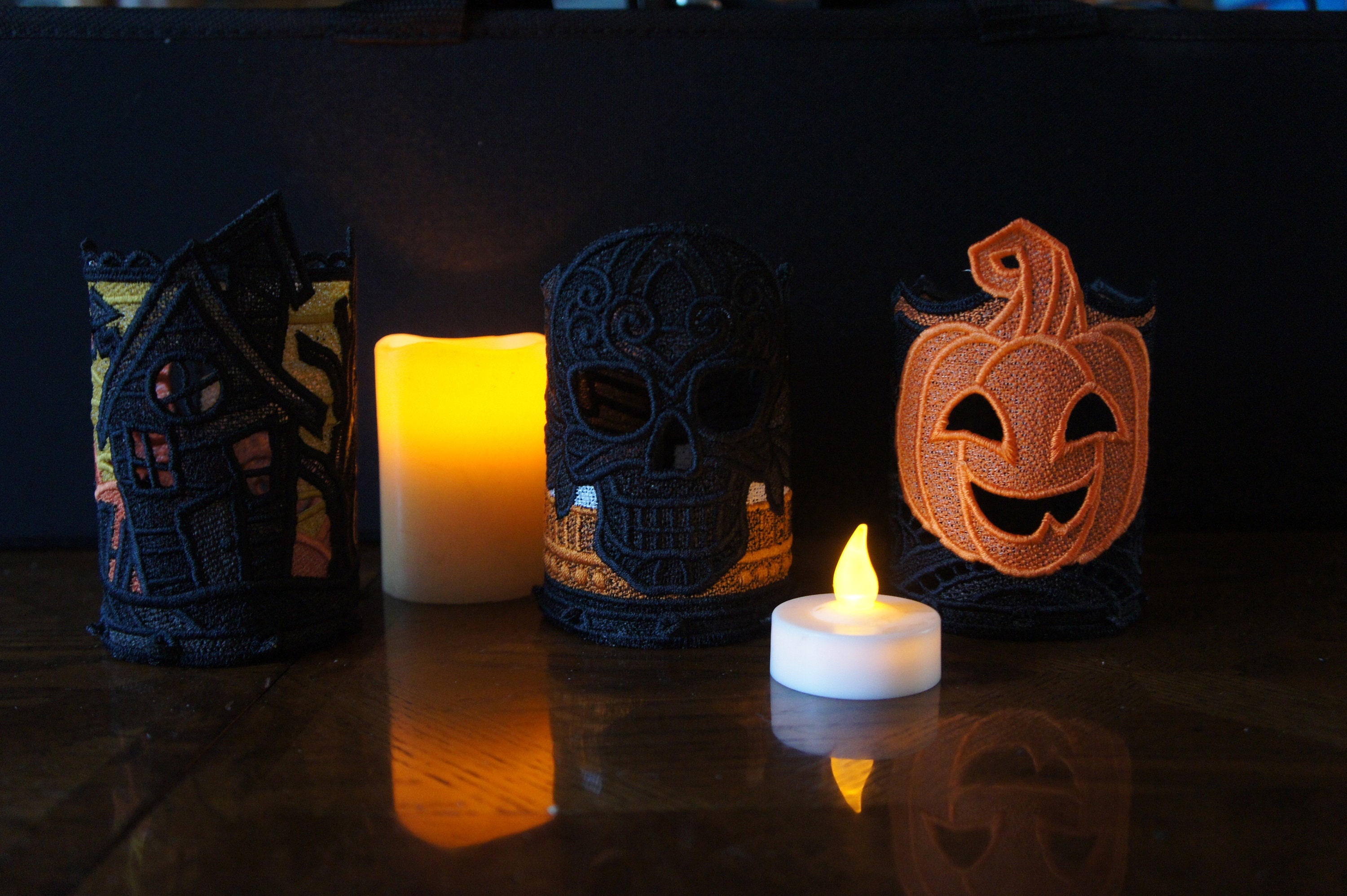 Halloween Tea Light Cover. Embroidered Free Standing Lace. Pumpkin ...