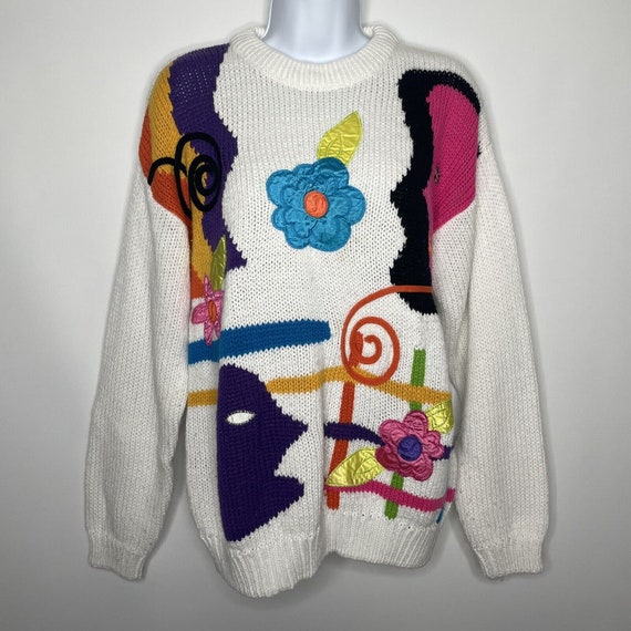 Vintage 80s Cherry Stix Ltd Womens White Abstract Floral
