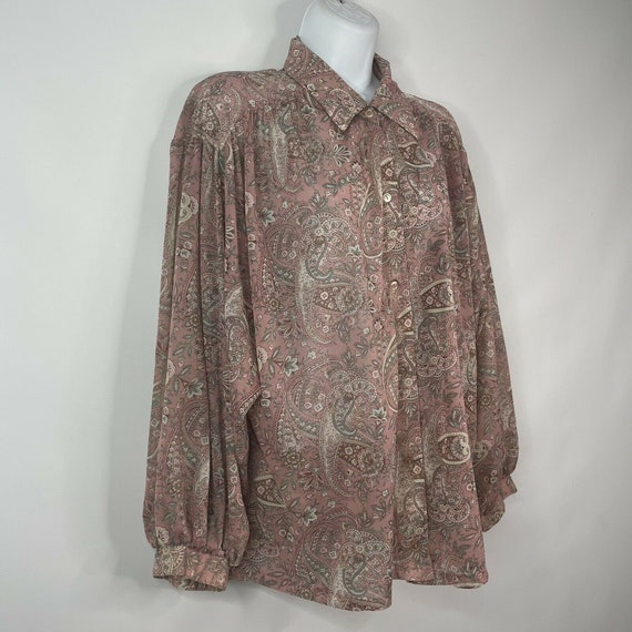 Vintage 80s Judy Bee Dusty Pink Green Paisley Bal… - image 3
