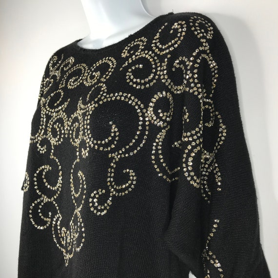 Vintage 80s Designers Originals Black Knit Silver… - image 7