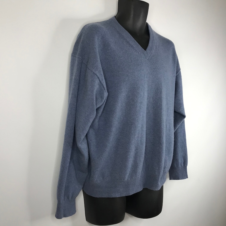 Vintage 80s Neiman Marcus Steel Blue Pullover Cashmere Jumper Sweater Size L