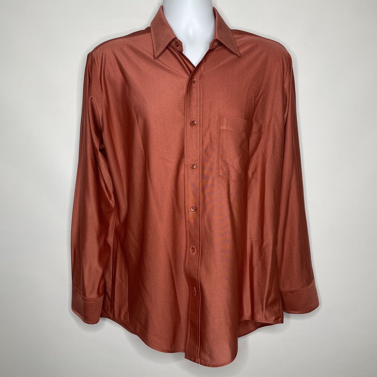 ヴィンテージ 70 年代 Van Heusen ラスト レッド Qiana ナイロン 