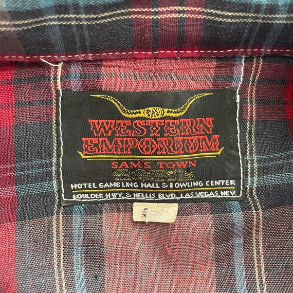 Vintage 80s Western Emporium Red Blue Plaid Pearl… - image 8