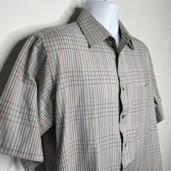 Vintage 70s Centura Gray Rainbow Plaid Button Up … - image 4