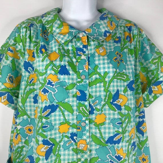 Vintage 60's Gaymode Blue Green Geometric Floral S