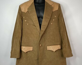 Vintage 80s Pioneer Wear Tan Corduroy Leather Western Sport Coat Blazer Size XL