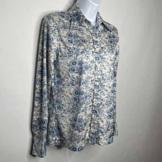 Vintage 70s White Blue Floral Polyester Disco Blo… - image 3