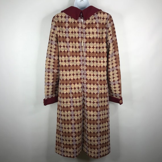 Vintage 60s Mod Burgundy Red Beige Geometric Knit… - image 5