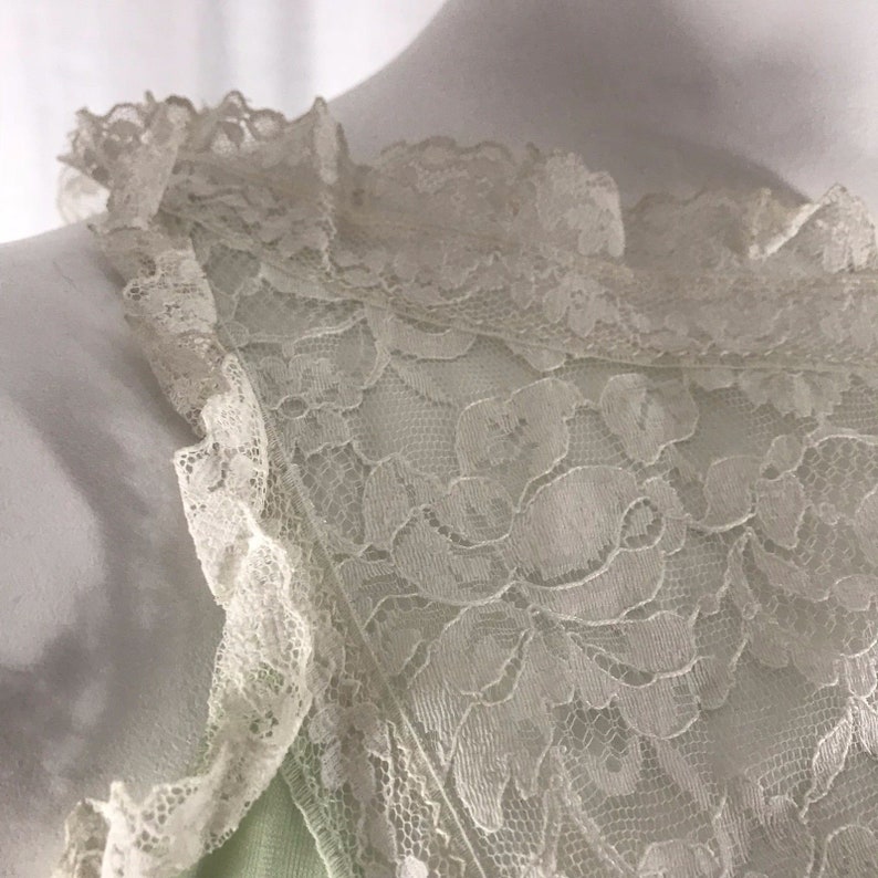 Vtg 60s Mary Barron Nightgown Negligee Sz S Nylon Chiffon Lace Mint Green USA