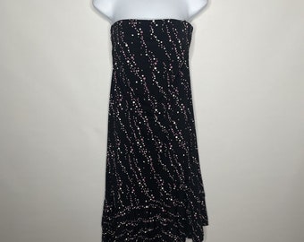 Vintage 90s NY & Co Black Pink White Polka Dot Strapless Sheath Dress Size M