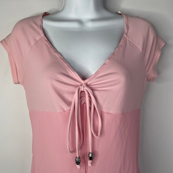 Vintage 90s/Y2K Byer Shirred Baby Pink Chiffon Ov… - image 2