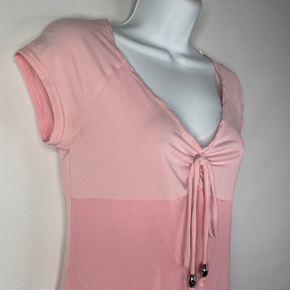 Vintage 90s/Y2K Byer Shirred Baby Pink Chiffon Ov… - image 4