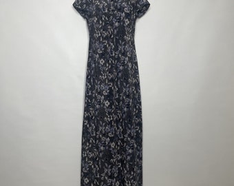 Vintage 90s All That Jazz Gray Purple Floral Column Maxi Dress Size S/M