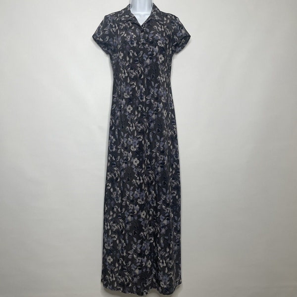 Vintage 90s All That Jazz Gray Purple Floral Column Maxi Dress Size S/M