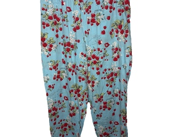 Vintage Y2K Nick Nora Pajama Lounge Pants Sz XXL Strawberry Kiss Flowers Hearts