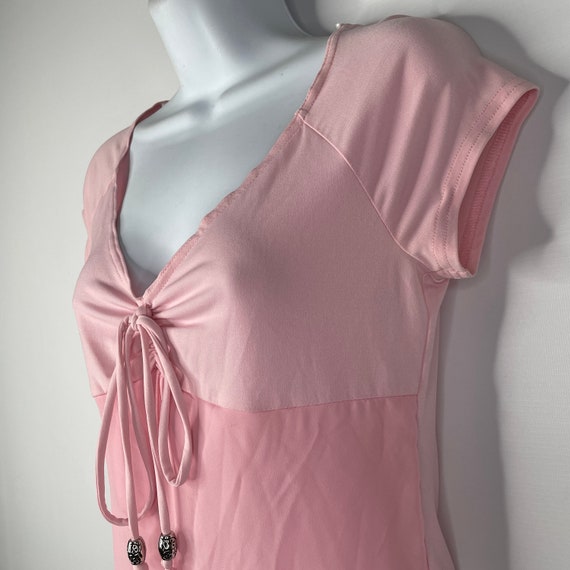 Vintage 90s/Y2K Byer Shirred Baby Pink Chiffon Ov… - image 7