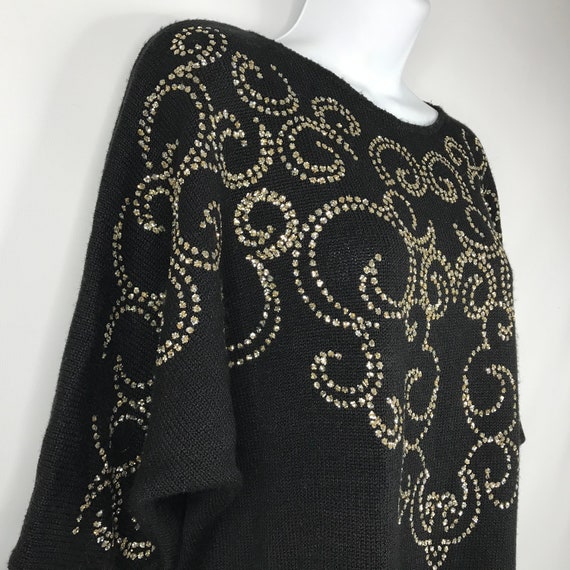 Vintage 80s Designers Originals Black Knit Silver… - image 4