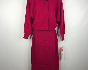 Vintage 80s Dead Stock Darian Raspberry Pink Secretary Sweater Dress Size S