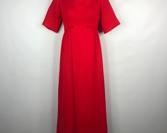 Vintage 60s Handmade Red Chiffon Taffeta Empire Waist Formal Maxi Dress Size XS